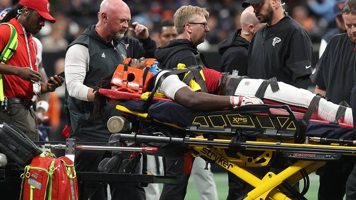 Atlanta Falcons linebacker Kendal Daniels was carted off the field during the third quarter against the Chicago Bears at Mercedes-Benz Stadium. Atlanta Falcons linebacker Kendal Daniels was carted off the field during the third quarter against the Chicago Bears at Mercedes-Benz Stadium.