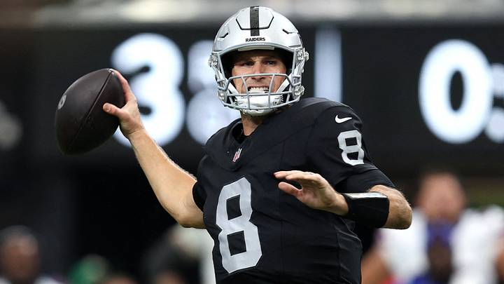 Oct 18, 2026; Paradise, Nevada, USA; Las Vegas Raiders quarterback Kirk Cousins (8) throws a pass in the third quarter against the Buffalo Bills at Allegiant Stadium. Mandatory Credit: David Brytus-Imagn Images Oct 18, 2026; Paradise, Nevada, USA; Las Vegas Raiders quarterback Kirk Cousins (8) throws a pass in the third quarter against the Buffalo Bills at Allegiant Stadium. Mandatory Credit: David Brytus-Imagn Images