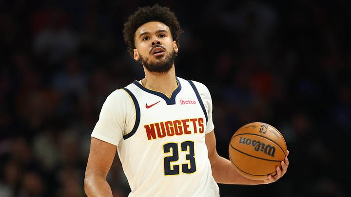 Mar 24, 2026; Phoenix, Arizona, USA; Denver Nuggets forward Cameron Johnson (23) against the Phoenix Suns at Mortgage Matchup Center. Mandatory Credit: Mark J. Rebilas-Imagn Images