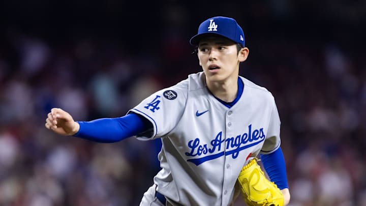 Los Angeles Dodgers pitcher Roki Sasaki throws a pitch.