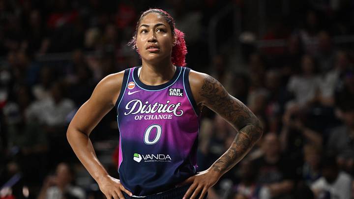 Jul 31, 2026; Washington, District of Columbia, USA; Washington Mystics center Shakira Austin (0) on the court against the Dallas Wings during the first half at CareFirst Arena. Mandatory Credit: Brad Mills-Imagn Images Jul 31, 2026; Washington, District of Columbia, USA; Washington Mystics center Shakira Austin (0) on the court against the Dallas Wings during the first half at CareFirst Arena. Mandatory Credit: Brad Mills-Imagn Images