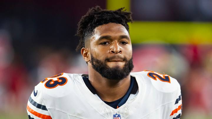 Chicago Bears running back Roschon Johnson (23) leaves the field