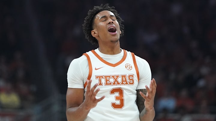 Dec 3, 2025; Austin, Texas, USA; Texas Longhorns guard Dailyn Swain (3) reacts during the first half against the Virginia Cavaliers at Moody Center. Mandatory Credit: Dustin Safranek-Imagn Images Dec 3, 2025; Austin, Texas, USA; Texas Longhorns guard Dailyn Swain (3) reacts during the first half against the Virginia Cavaliers at Moody Center. Mandatory Credit: Dustin Safranek-Imagn Images