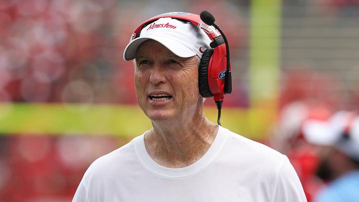 Sep 5, 2026; Houston, Texas, USA; Houston Cougars head coach Willie Fritz reacts on the sideline during the third quarter against the Oregon State Beavers at TDECU Stadium. Mandatory Credit: Troy Taormina-Imagn Images