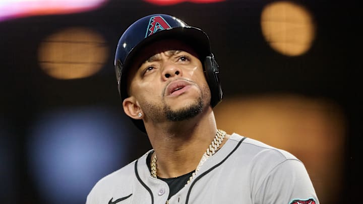 Sep 9, 2025; San Francisco, California, USA; Arizona Diamondbacks infielder Ketel Marte (4) looks on before batting against the San Francisco Giants in the third inning at Oracle Park. Mandatory Credit: Robert Edwards-Imagn Images