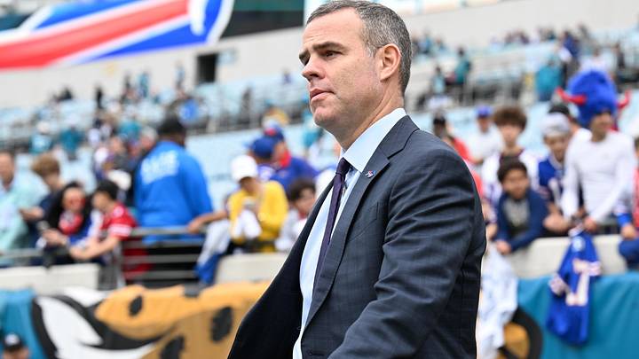 Buffalo Bills general manager Brandon Beane before an AFC Wild Card Round game against the Jacksonville Jaguars. Buffalo Bills general manager Brandon Beane before an AFC Wild Card Round game against the Jacksonville Jaguars.