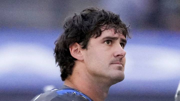 Indianapolis Colts quarterback Daniel Jones walks off the field