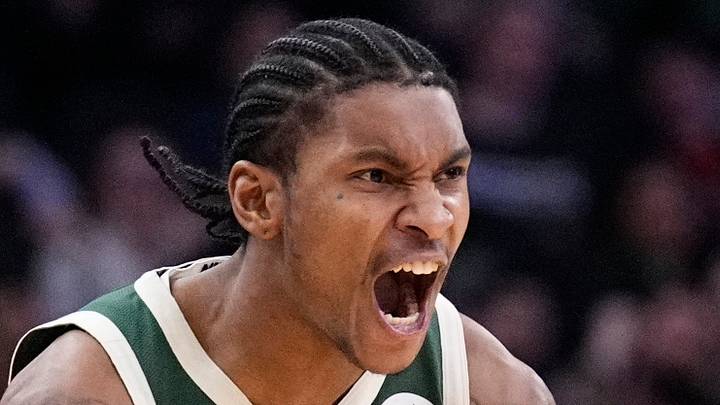 Milwaukee Bucks guard Kevin Porter Jr. (7) celebrates a made three point shot in the second half against the Detroit Pistons at Fiserv Forum on December 3, 2025.
