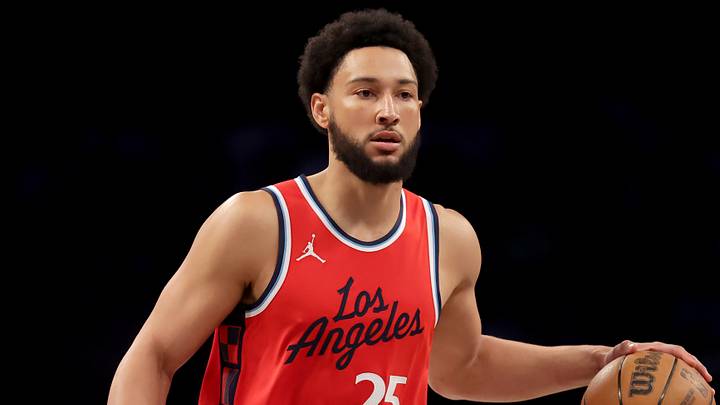 Los Angeles Clippers guard Ben Simmons (25) brings the ball up court against the Brooklyn Nets during the second quarter at Barclays Center on Mar 8, 2025.