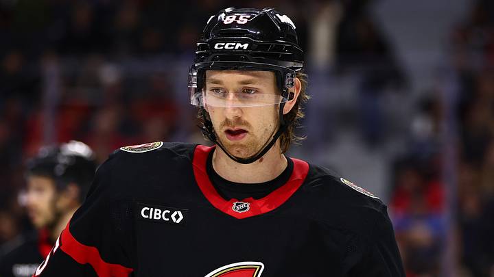 Apr 7, 2026; Ottawa, Ontario, CAN; Ottawa Senators defenseman Jake Sanderson (85) is seen in a game against the Tampa Bay Lightning during the second period at Canadian Tire Centre. Mandatory Credit: Keito Newman-Imagn Images Apr 7, 2026; Ottawa, Ontario, CAN; Ottawa Senators defenseman Jake Sanderson (85) is seen in a game against the Tampa Bay Lightning during the second period at Canadian Tire Centre. Mandatory Credit: Keito Newman-Imagn Images