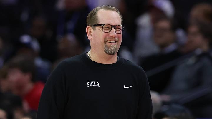 Philadelphia, Pennsylvania, USA; Philadelphia 76ers head coach Nick Nurse reacts during the second quarter against the Sacramento Kings at Wells Fargo Center on January 29, 2025.