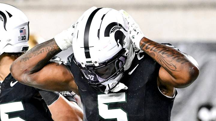 Michigan State's Jordan Hall reacts after a Boston College score during the second quarter on Saturday, Sept. 6, 2025, at Spartan Stadium in East Lansing.