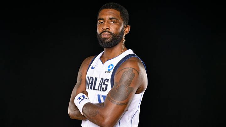 Sep 25, 2026; Dallas, TX, USA; Dallas Mavericks guard Kyrie Irving (11) poses for a photo during the Mavericks media day at American Airlines Center. Mandatory Credit: Jerome Miron-Imagn Images