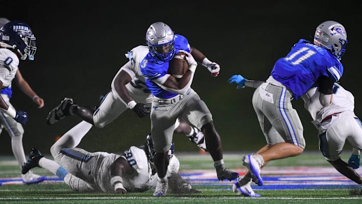 Byrnes Rebels Tre Segarra (3) rushes the ball Friday, Sept. 26, 2025 during SCHSL football game against the Dorman Cavaliers at Byrnes High School in Duncan, South Carolina. Byrnes Rebels Tre Segarra (3) rushes the ball Friday, Sept. 26, 2025 during SCHSL football game against the Dorman Cavaliers at Byrnes High School in Duncan, South Carolina.
