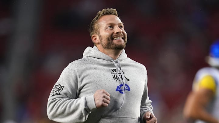 Dec 12, 2024; Santa Clara, California, USA; Los Angeles Rams head coach Sean McVay jogs on the field before the start of the game against the San Francisco 49ers at Levi's Stadium. Mandatory Credit: Cary Edmondson-Imagn Images Dec 12, 2024; Santa Clara, California, USA; Los Angeles Rams head coach Sean McVay jogs on the field before the start of the game against the San Francisco 49ers at Levi's Stadium. Mandatory Credit: Cary Edmondson-Imagn Images