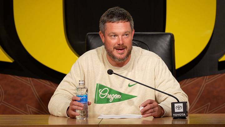 Oregon coach Dan Lanning speaks during a press availability on Aug. 31, 2026, at the Hatfield-Dowlin Complex in Eugene, Oregon. Oregon coach Dan Lanning speaks during a press availability on Aug. 31, 2026, at the Hatfield-Dowlin Complex in Eugene, Oregon.