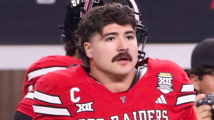 Texas Tech's Jacob Rodriguez looks on during warmups before the Big 12 Conference championship football game, Saturday, Nov. 6, 2025, at AT&T Stadium in Arlington. Texas Tech's Jacob Rodriguez looks on during warmups before the Big 12 Conference championship football game, Saturday, Nov. 6, 2025, at AT&T Stadium in Arlington.