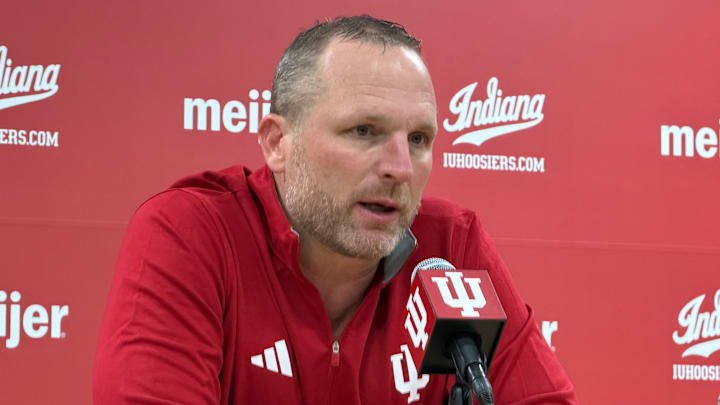 Indiana basketball coach Darian DeVries speaks to reporters Nov. 5, 2025, after beating Alabama A&M 98-51 at Assembly Hall.