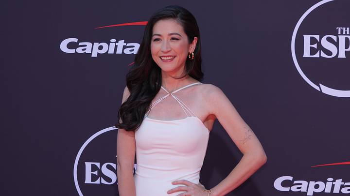 Mina Kimes poses on the ESPYs red carpet at the Dolby Theatre. 