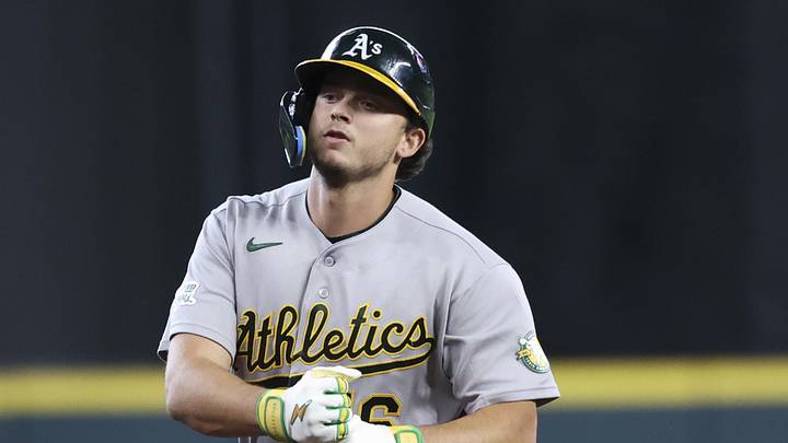 Jun 7, 2026; Houston, Texas, USA; Athletics first baseman Nick Kurtz (16) rounds the bases after hitting a home run during the third inning against the Houston Astros at Daikin Park. Mandatory Credit: Troy Taormina-Imagn Images
