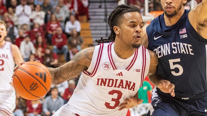 Indiana's Lamar Wilkerson (3) drives against Penn State at Simon Skjodt Assembly Hall. Indiana's Lamar Wilkerson (3) drives against Penn State at Simon Skjodt Assembly Hall.
