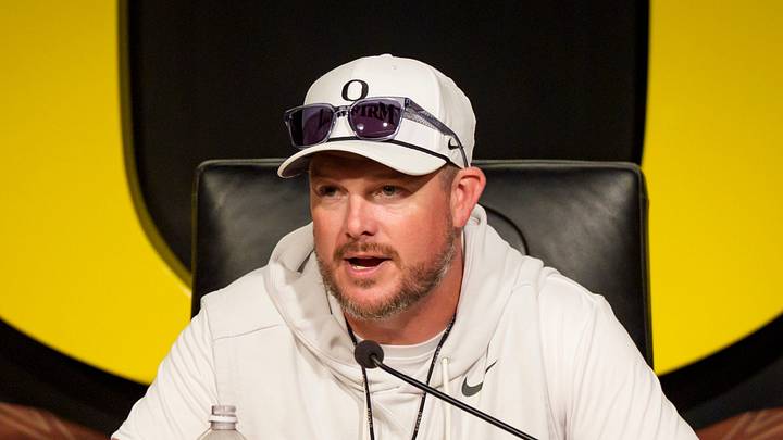 Aug. 15, 2026; Oregon head coach Dan Lanning speaks to reporters during a press conference at the Hatfield-Dowlin Complex in Eugene, Oregon. Aug. 15, 2026; Oregon head coach Dan Lanning speaks to reporters during a press conference at the Hatfield-Dowlin Complex in Eugene, Oregon.