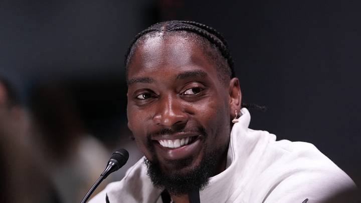 Seattle Seahawks defensive end DeMarcus Lawrence speaks to the media