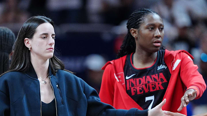 Indiana Fever guard Caitlin Clark and center Aliyah Boston on August 25, 2025.