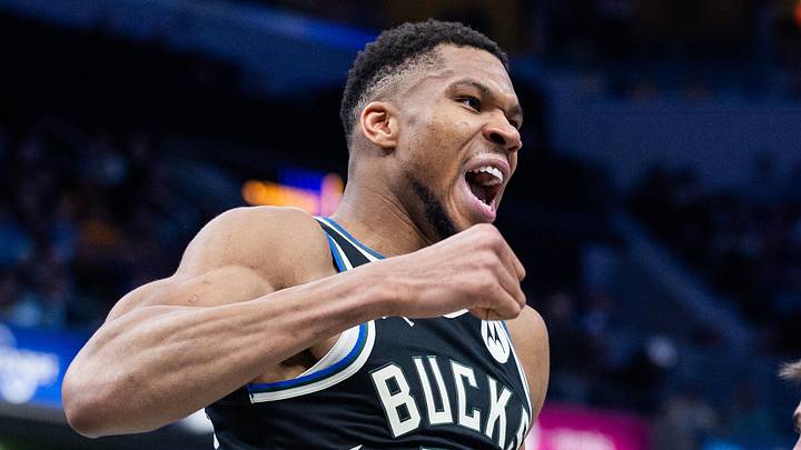 Dec 31, 2024; Indianapolis, Indiana, USA; Milwaukee Bucks forward Giannis Antetokounmpo (34) celebrates a made shot in the second half against the Indiana Pacers at Gainbridge Fieldhouse. Mandatory Credit: Trevor Ruszkowski-Imagn Images Dec 31, 2024; Indianapolis, Indiana, USA; Milwaukee Bucks forward Giannis Antetokounmpo (34) celebrates a made shot in the second half against the Indiana Pacers at Gainbridge Fieldhouse. Mandatory Credit: Trevor Ruszkowski-Imagn Images
