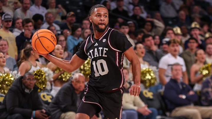 Mississippi State Bulldogs guard Jayden Epps (10) passes the ball against the Georgia Tech Yellow Jackets in the first half at McCamish Pavilion.