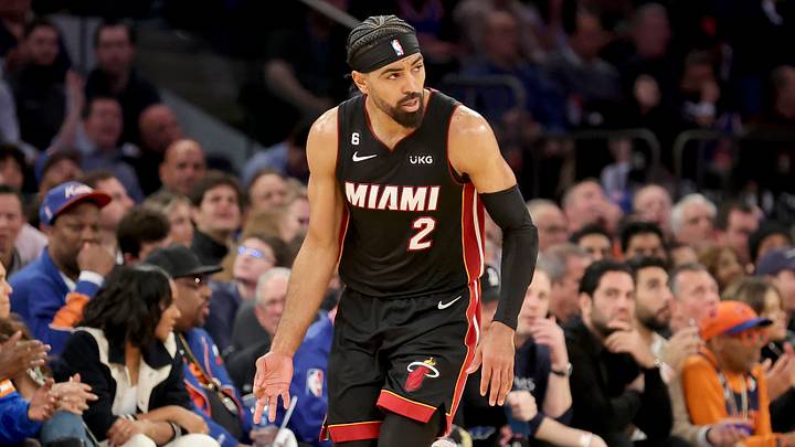 Miami Heat guard Gabe Vincent (2) reacts  (Mandatory Credit: Brad Penner-USA TODAY Sports)