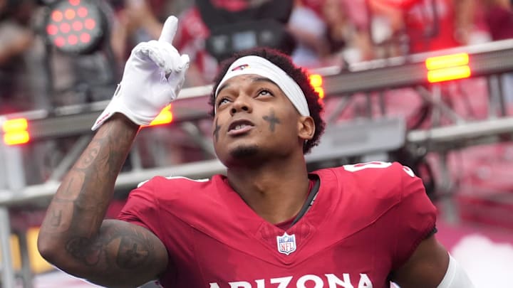 Arizona Cardinals cornerback Will Johnson (0) is introduced before their game against the Carolina Panthers at State Farm Stadium on Sept 14, 2025.