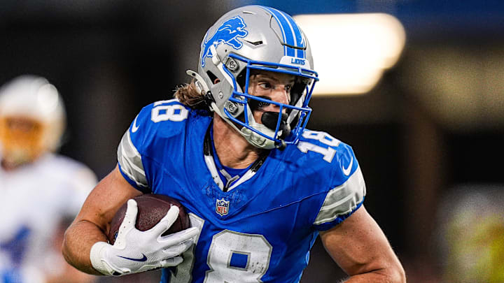 Detroit Lions wide receiver Isaac TeSlaa makes a catch against the LA Chargers during the first half of the Hall of Fame Game at Tom Benson Hall of Fame Stadium in Canton, Ohio on Thursday, July 31, 2025. Detroit Lions wide receiver Isaac TeSlaa makes a catch against the LA Chargers during the first half of the Hall of Fame Game at Tom Benson Hall of Fame Stadium in Canton, Ohio on Thursday, July 31, 2025.