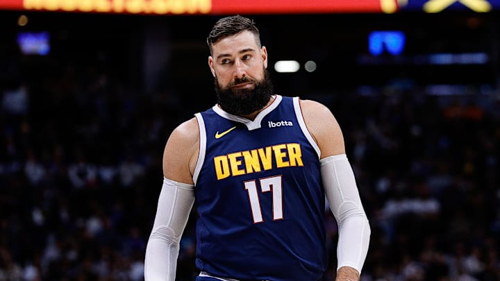 Oct 29, 2025; Denver, Colorado, USA; Denver Nuggets center Jonas Valanciunas (17) reacts in the second quarter against the New Orleans Pelicans at Ball Arena. Mandatory Credit: Isaiah J. Downing-Imagn Images Oct 29, 2025; Denver, Colorado, USA; Denver Nuggets center Jonas Valanciunas (17) reacts in the second quarter against the New Orleans Pelicans at Ball Arena. Mandatory Credit: Isaiah J. Downing-Imagn Images