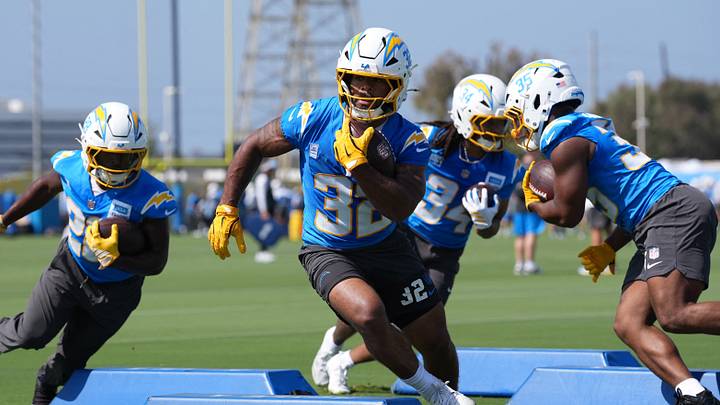 Jul 30, 2026; El Segundo, CA, USA; Los Angeles Chargers running back Jaret Patterson participates in positional drills during training camp at The Bolt. Mandatory Credit: Kirby Lee-Imagn Images Jul 30, 2026; El Segundo, CA, USA; Los Angeles Chargers running back Jaret Patterson participates in positional drills during training camp at The Bolt. Mandatory Credit: Kirby Lee-Imagn Images