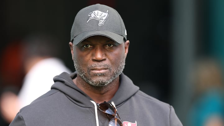 Tampa Bay Buccaneers head coach Todd Bowles walks around the field during warmups prior to a game against the Miami Dolphins Tampa Bay Buccaneers head coach Todd Bowles walks around the field during warmups prior to a game against the Miami Dolphins