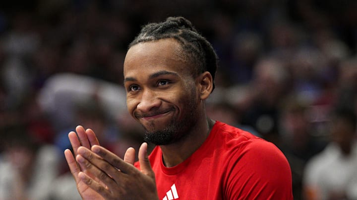 Oct 28, 2025; Lawrence, KS, USA; Kansas Jayhawks guard Darryn Peterson (22) reacts during the second half against the Fort Hays State Tigers at Allen Fieldhouse. Mandatory Credit: Jay Biggerstaff-Imagn Images Oct 28, 2025; Lawrence, KS, USA; Kansas Jayhawks guard Darryn Peterson (22) reacts during the second half against the Fort Hays State Tigers at Allen Fieldhouse. Mandatory Credit: Jay Biggerstaff-Imagn Images