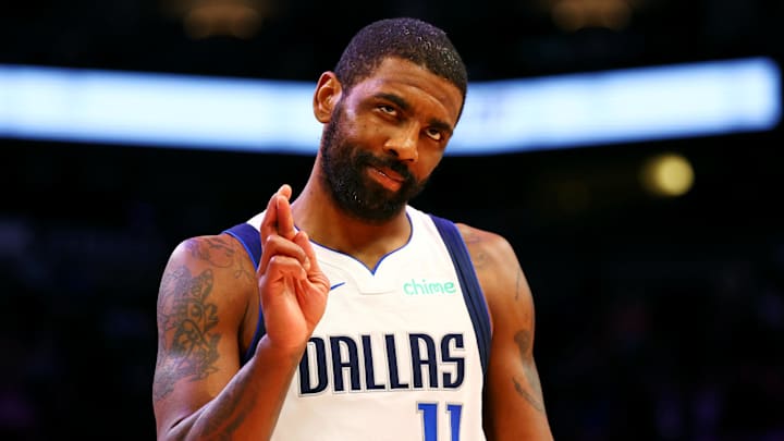 Dec 27, 2024; Phoenix, Arizona, USA; Dallas Mavericks guard Kyrie Irving (11) reacts after a play during the first quarter against the Phoenix Suns at Footprint Center. Mandatory Credit: Mark J. Rebilas-Imagn Images Dec 27, 2024; Phoenix, Arizona, USA; Dallas Mavericks guard Kyrie Irving (11) reacts after a play during the first quarter against the Phoenix Suns at Footprint Center. Mandatory Credit: Mark J. Rebilas-Imagn Images