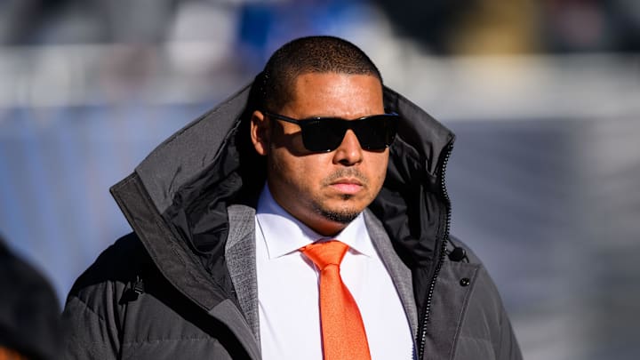 Dec 4, 2022; Chicago, Illinois, USA; Chicago Bears general manager Ryan Poles looks on before the game against the Green Bay Packers at Soldier Field. Mandatory Credit: Daniel Bartel-Imagn Images