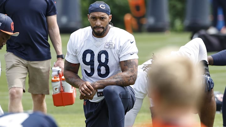 Montez Sweat goes through stretching. He'll be on the comeback trail when the Bears open training camp in two weeks. Montez Sweat goes through stretching. He'll be on the comeback trail when the Bears open training camp in two weeks.