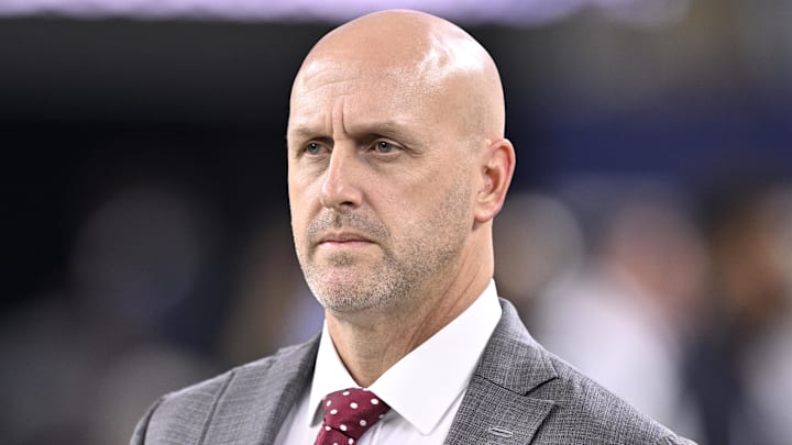 Nov 3, 2025; Arlington, Texas, USA; Arizona Cardinals general manager Monti Ossenfort looks on before the game against the Dallas Cowboys at AT&T Stadium. Mandatory Credit: Jerome Miron-Imagn Images