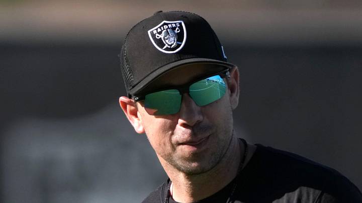 Jun 9, 2026; Henderson, NV, USA; Las Vegas Raiders coach Klint Kubiak during minicamp at Intermountain Health Performance Center. Mandatory Credit: Kirby Lee-Imagn Images