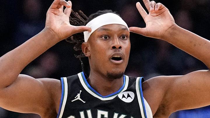 Dec 5, 2025; Milwaukee, Wisconsin, USA; Milwaukee Bucks center Myles Turner (3) puts up the Bucks horns after making a three point basket against the Philadelphia 76ers in the first half at Fiserv Forum. Mandatory Credit: Michael McLoone-Imagn Images