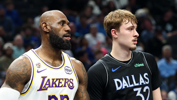 Los Angeles Lakers forward LeBron James and Dallas Mavericks forward Cooper Flagg 