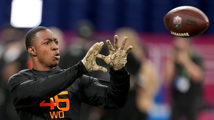 Mar 1, 2025; Indianapolis, IN, USA; Colorado wideout Lajohntay Wester (WO46) during the 2025 NFL Combine at Lucas Oil Stadium.