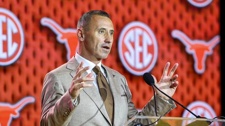 Texas Longhorns head coach Steve Sarkisian speaks to the press during SEC Football Kickoff Media Day at the Tampa Marriott. 