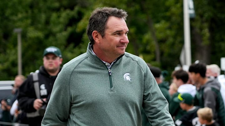 Michigan State's head coach Jonathan Smith walks past fans before the football game against Boston College on Saturday, Sept. 6, 2025, at Spartan Stadium in East Lansing. Michigan State's head coach Jonathan Smith walks past fans before the football game against Boston College on Saturday, Sept. 6, 2025, at Spartan Stadium in East Lansing.