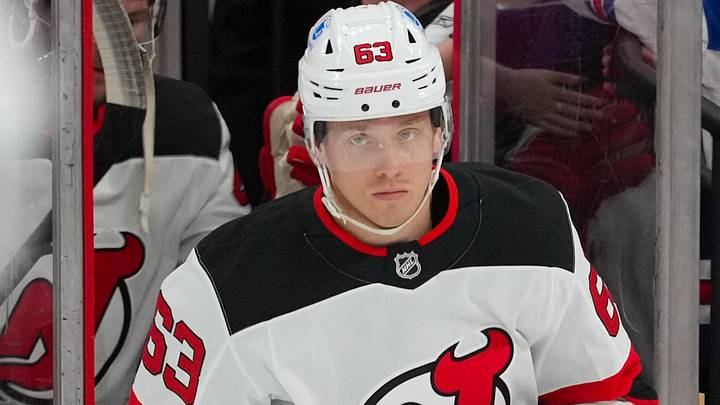 Mar 28, 2026; Raleigh, North Carolina, USA; New Jersey Devils left wing Jesper Bratt (63) comes out onto the ice for the warmups before the game against the Carolina Hurricanes at Lenovo Center. Mandatory Credit: James Guillory-Imagn Images Mar 28, 2026; Raleigh, North Carolina, USA; New Jersey Devils left wing Jesper Bratt (63) comes out onto the ice for the warmups before the game against the Carolina Hurricanes at Lenovo Center. Mandatory Credit: James Guillory-Imagn Images