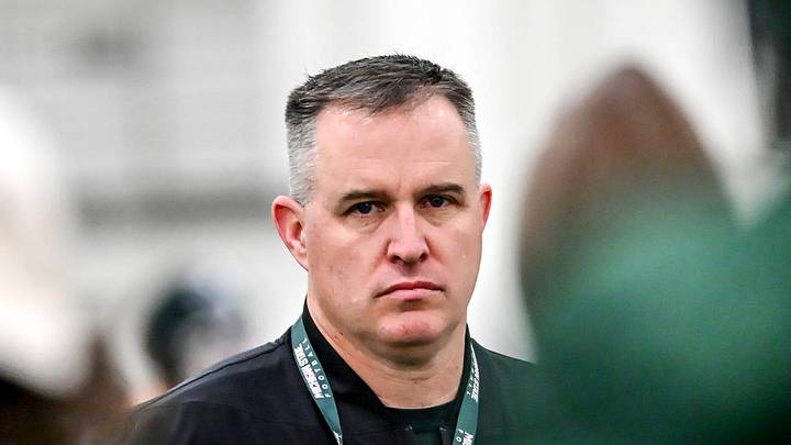 Michigan State's head coach Pat Fitzgerald looks on during spring football practice on Tuesday, March 24, 2026, in East Lansing.