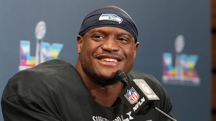Feb 8, 2026; Santa Clara, CA, USA; Seattle Seahawks running back Kenneth Walker III (9) speaks in a press conference after defeating the New England Patriots in Super Bowl LX at Levi's Stadium. Mandatory Credit: Kirby Lee-Imagn Images Feb 8, 2026; Santa Clara, CA, USA; Seattle Seahawks running back Kenneth Walker III (9) speaks in a press conference after defeating the New England Patriots in Super Bowl LX at Levi's Stadium. Mandatory Credit: Kirby Lee-Imagn Images